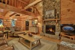 Great room with wood burning fireplace